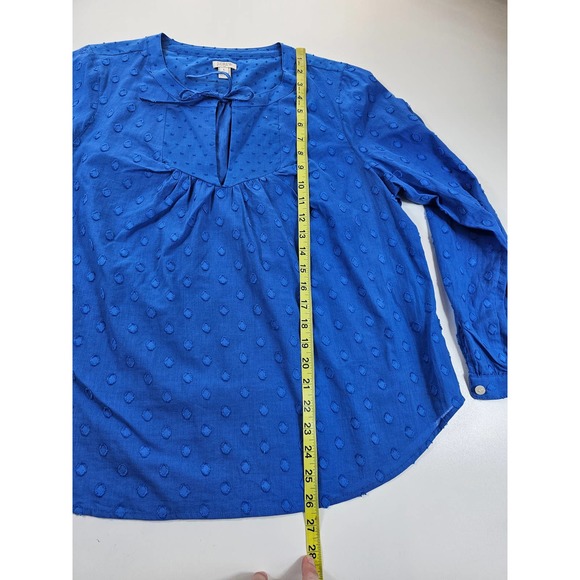 J crew size large women's Textured polka dot 3/4 sleeve blouse blue - Picture 8 of 8